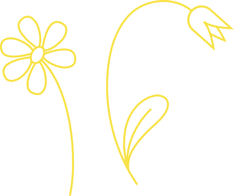 line drawing of two flowers