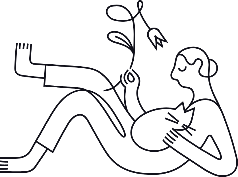 illustration of person laying down with a cat resting on their chest